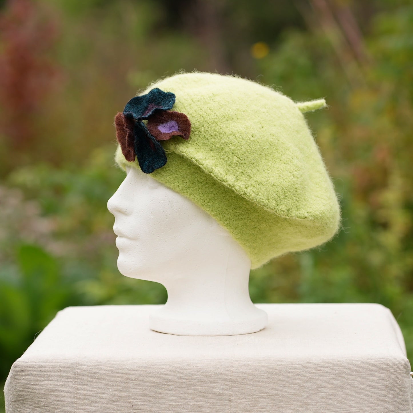 Béret 100% laine feutrée - Vert-Lime