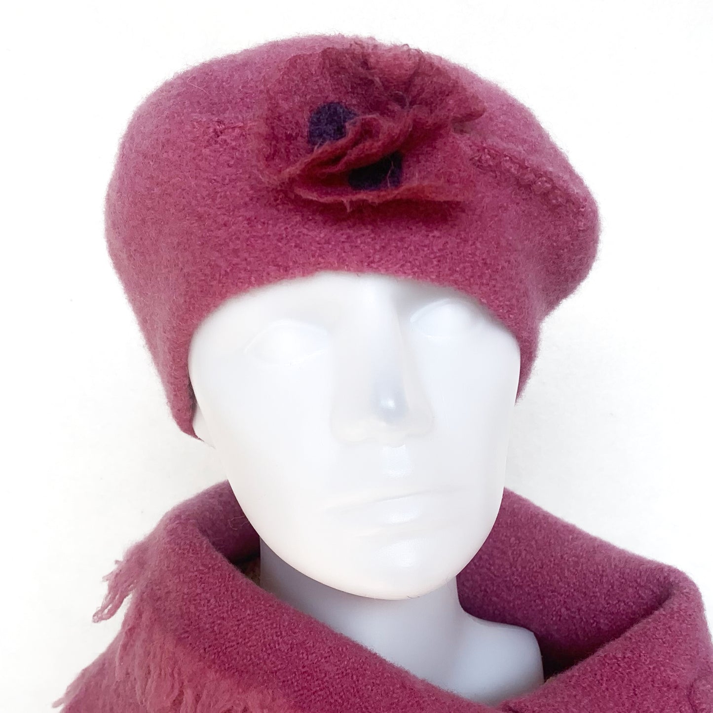 100% Felted Wool Beret - Roseline & Roseline flowers