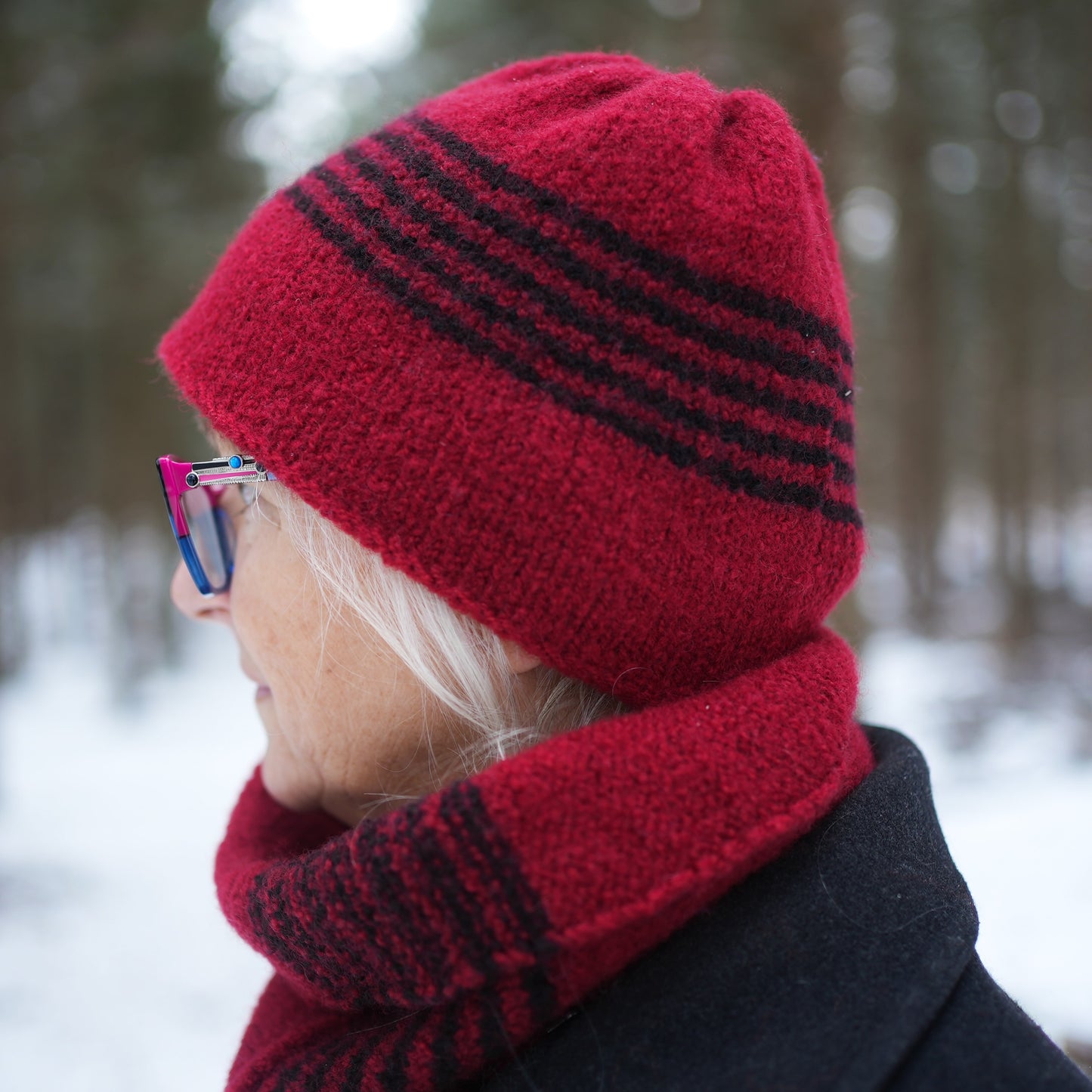 Ensemble tuque et cache-cou - Rouge et rayé