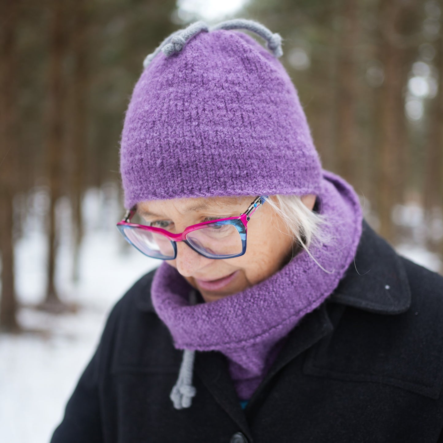 Ensemble tuque et cache-cou - Mauve et gris