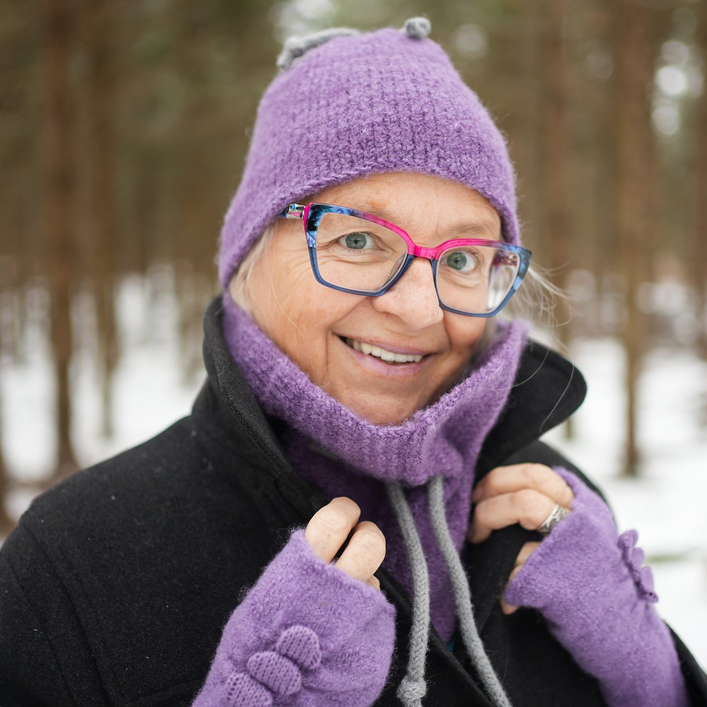 Ensemble tuque et cache-cou - Mauve et gris