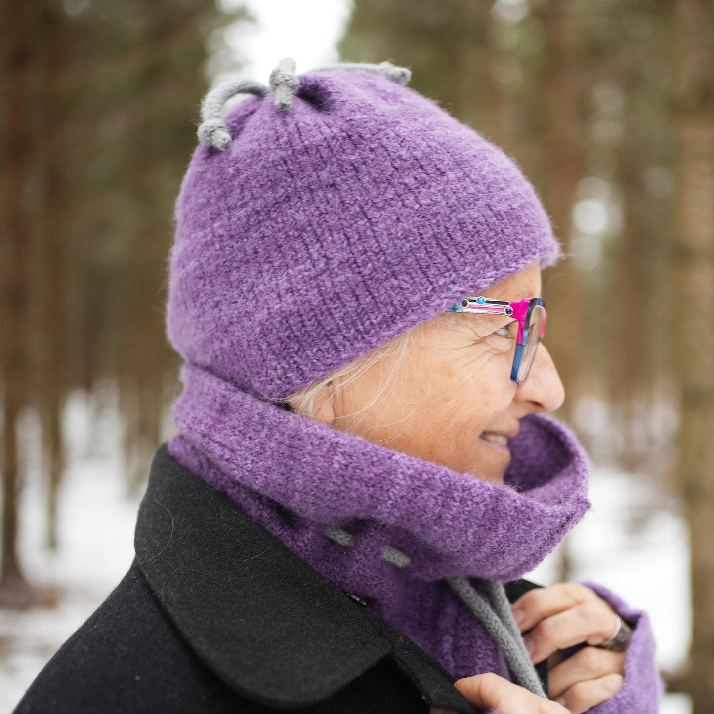 Ensemble tuque et cache-cou - Mauve et gris