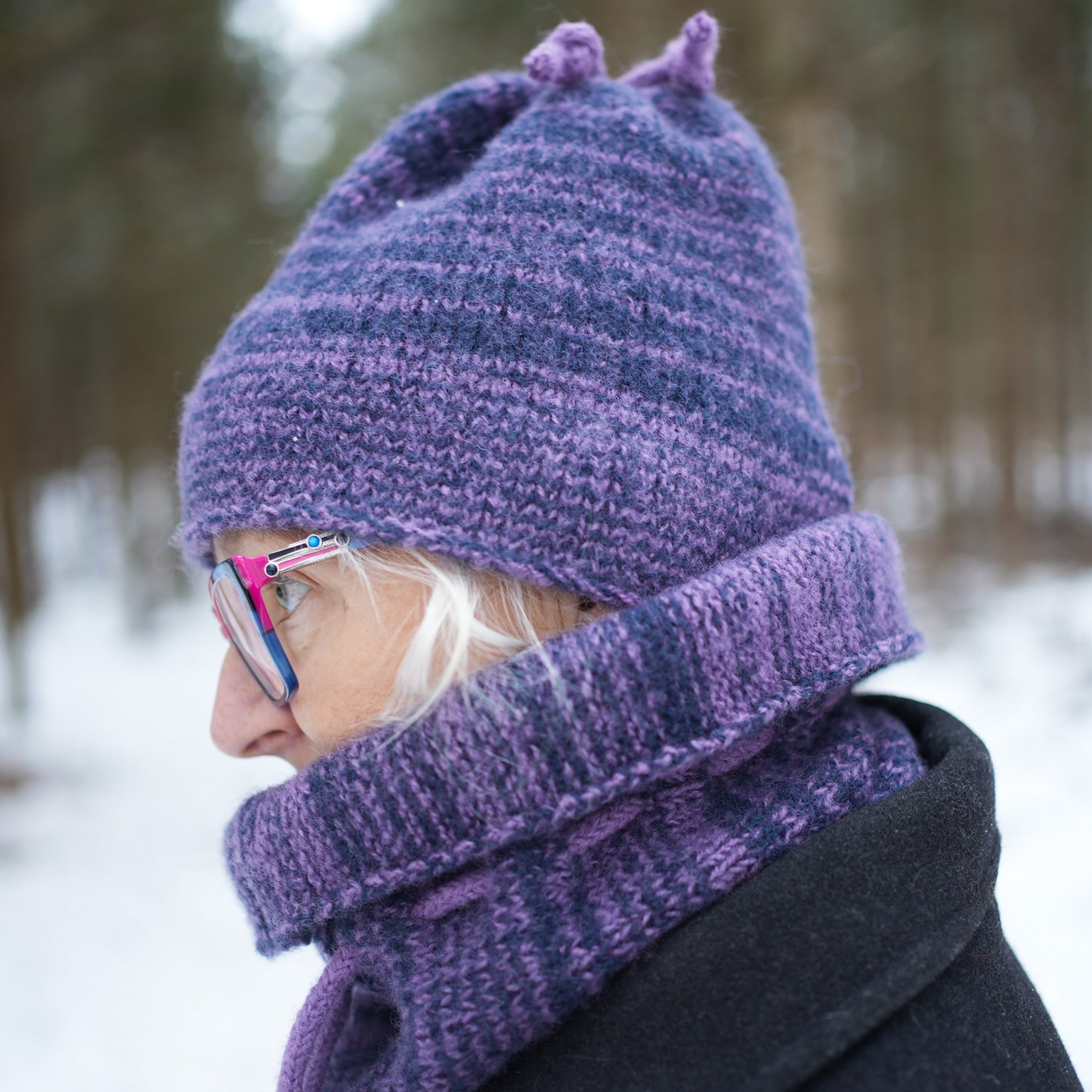 Ensemble tuque et cache-cou - Mauve et marine