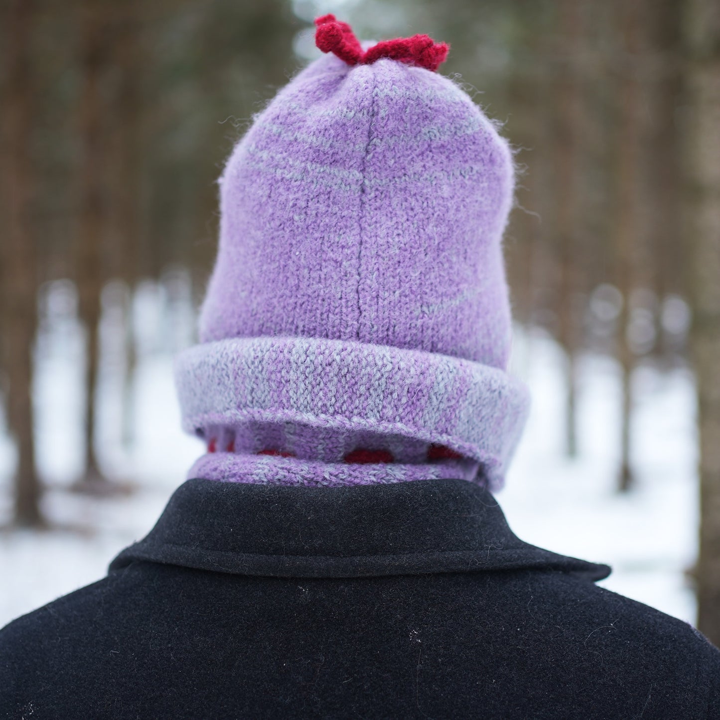 Ensemble tuque et cache-cou - Mauve et rouge