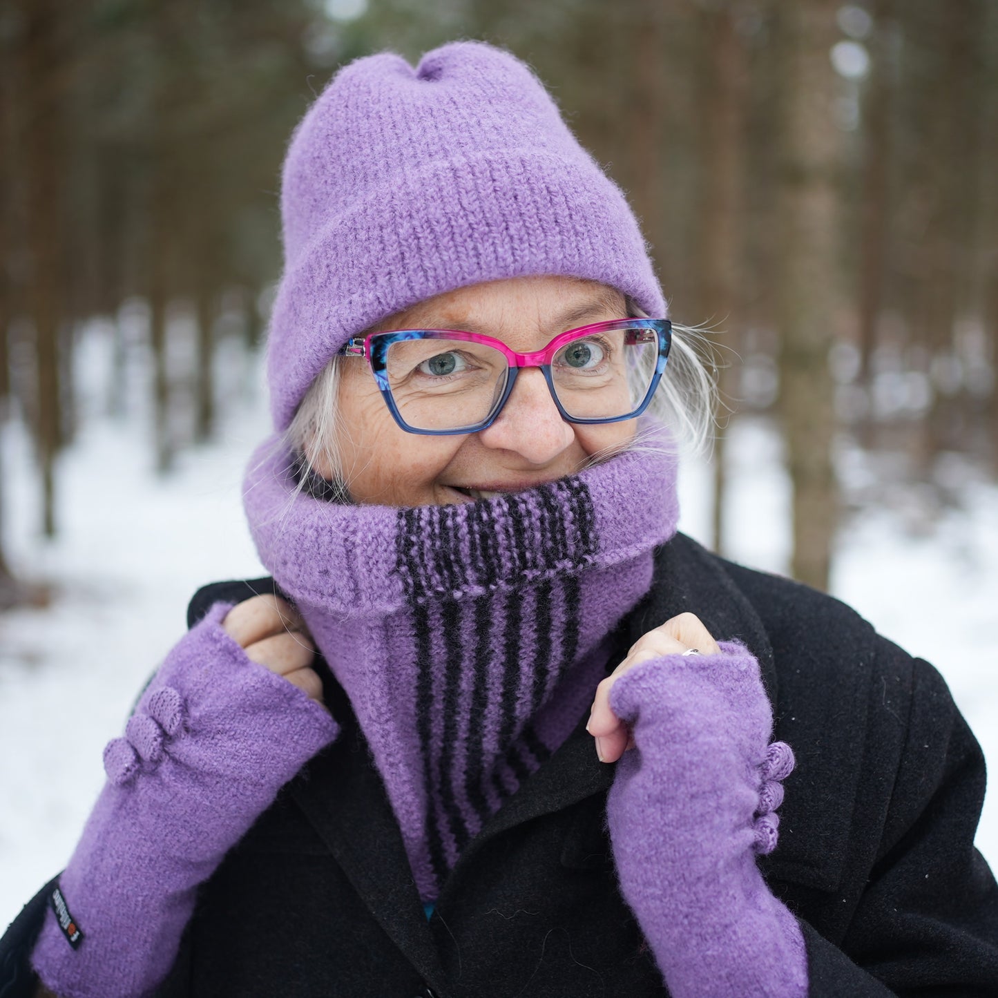 Ensemble tuque et cache-cou - Mauve et rayé