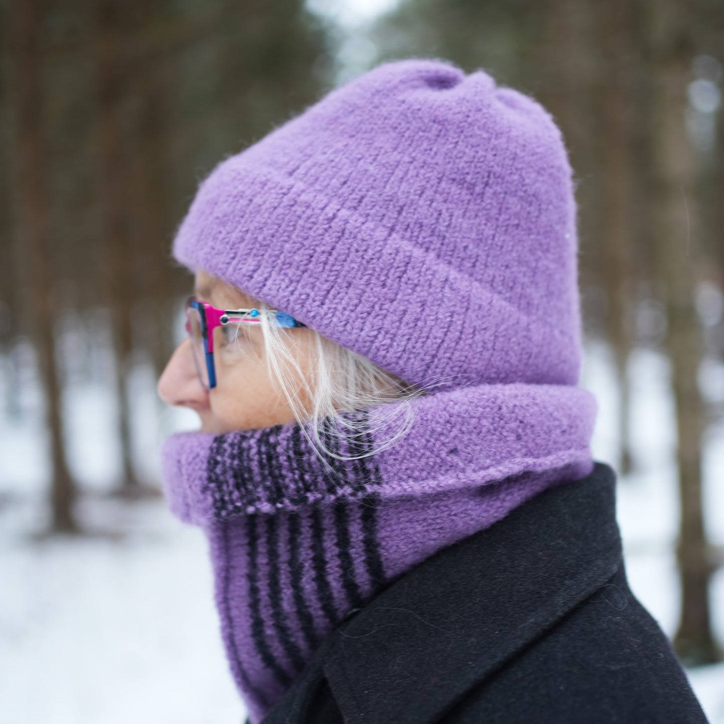 Ensemble tuque et cache-cou - Mauve et rayé