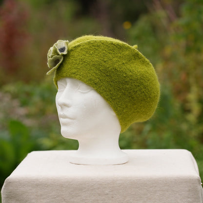 100% Felted Wool Beret - Chartreuse