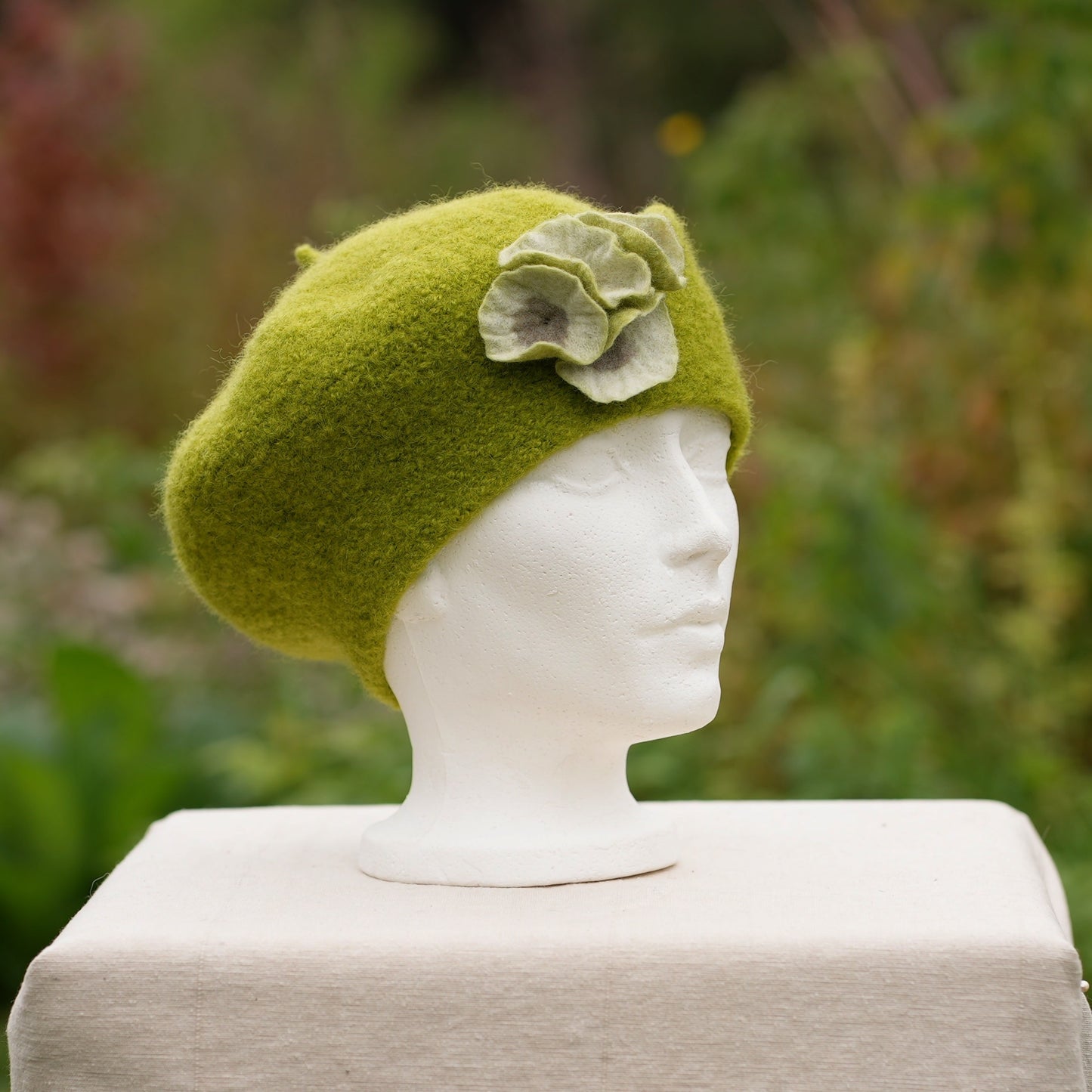 100% Felted Wool Beret - Chartreuse